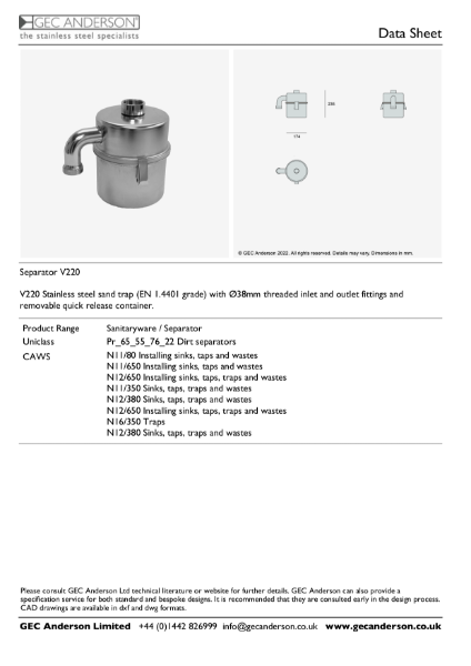 GEC Anderson Data Sheet - Separator V220