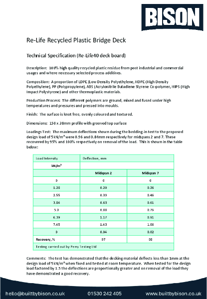 Bison Recycled Plastics Deck Boards Technical Data Sheet