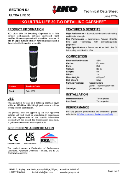 Technical Data Sheet (TDS) - IKO ULTRA Life 30 Torch-On Detailing Capsheet