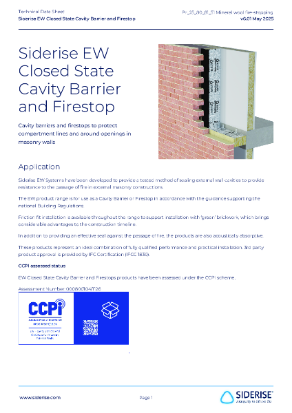 Siderise EW Closed State Cavity Barrier and Firestop Technical Datasheet v6.01 May 2025