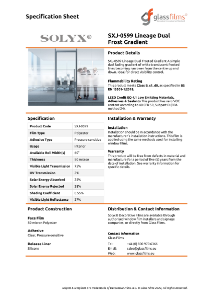 SXJ-0599 Lineage Dual Frost Gradient Specification Sheet