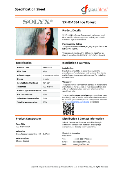 SXHE-1034 Ice Forest Specification Sheet