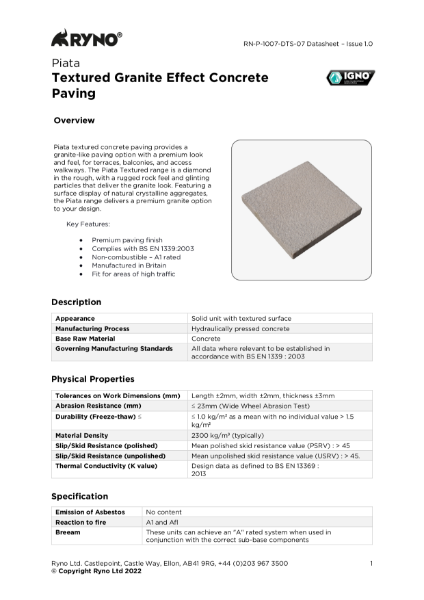 Piata Textured Concrete Paving – Datasheet