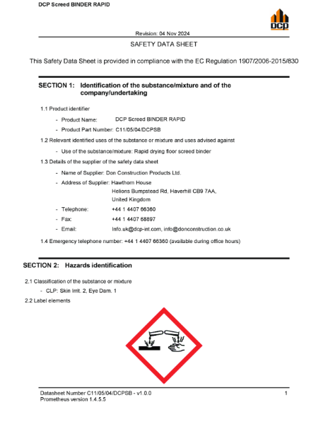 DCP Screed Binder Rapid MSDS