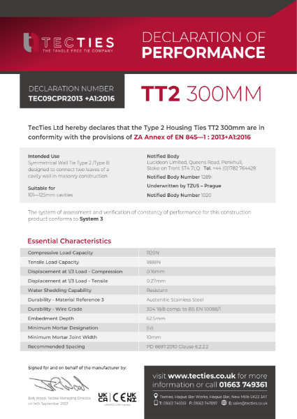 Type 2 Housing Ties TT2 300mm - 101—125mm cavities