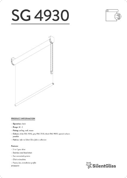 Roller Blind SG 4930 Silent Gliss Technical Catalogue