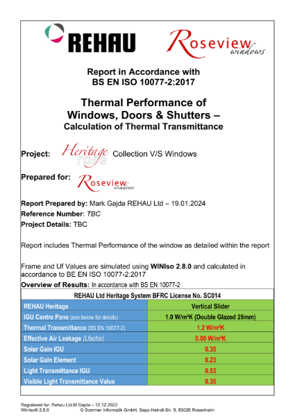 Heritage Rose 1.2 U-Value Energy Report
