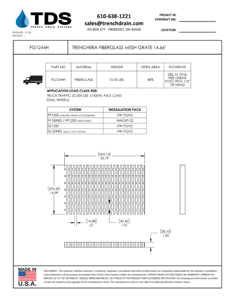 TrenchEra Fiberglass Mesh Grate 14.66" - FG1244H