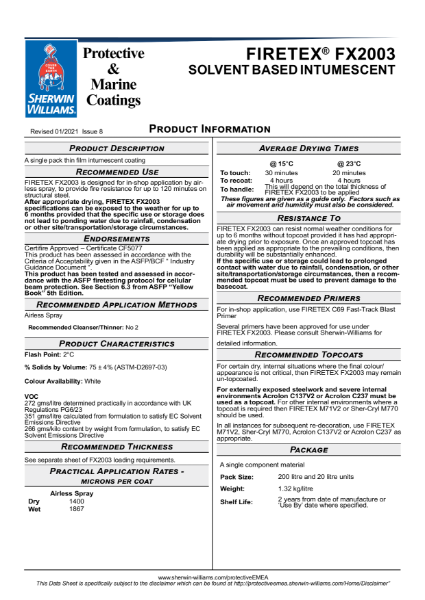 Steel Protection FIRETEX® FX2003 Product Data Sheet