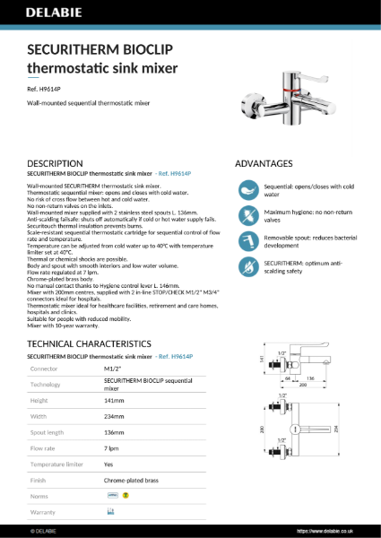 Securitherm Sequential Mixer with Bioclip Data Sheet - H9614P