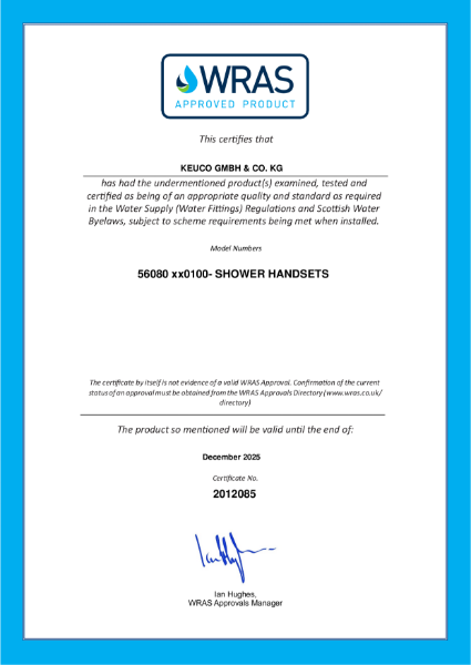 WRAS cert for shower 56080