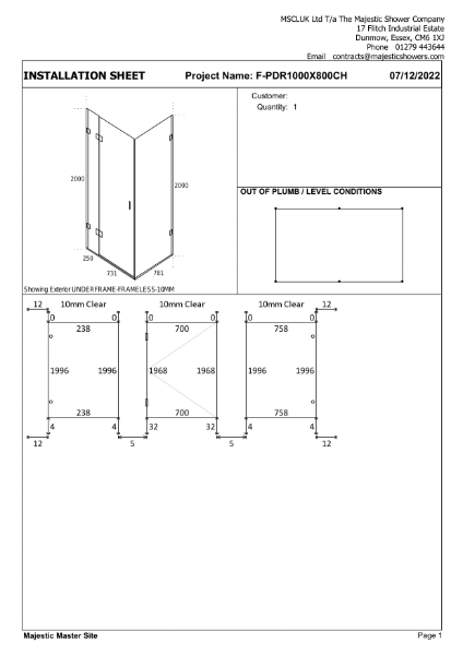 Installation Sheet - Portofino 1000mm x 800mm