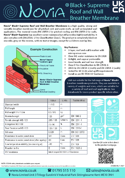 Novia Black + Supreme Roof and Wall Breather Membrane Datasheet