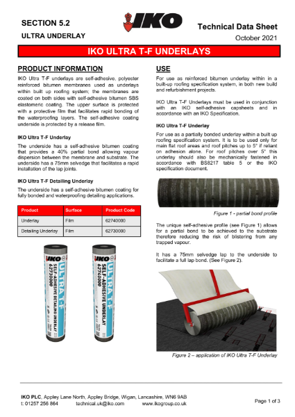 Technical Data Sheet (TDS) - IKO ULTRA Torch-Free Underlays