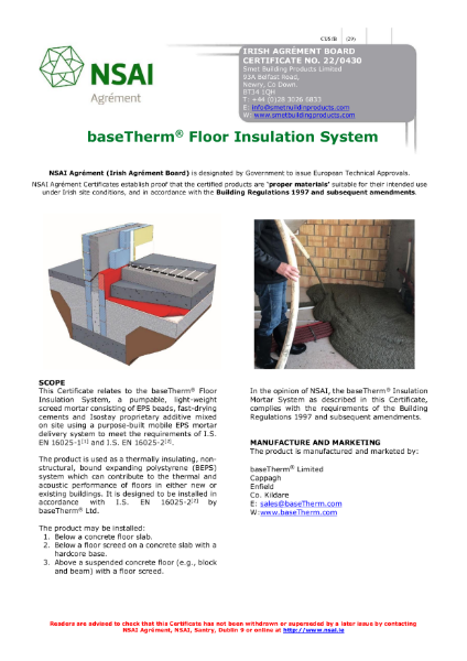 NSAI Agrément Certificate | baseTherm® Floor Insulation System