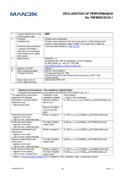 MSD – Declaration of performance (UKCA)