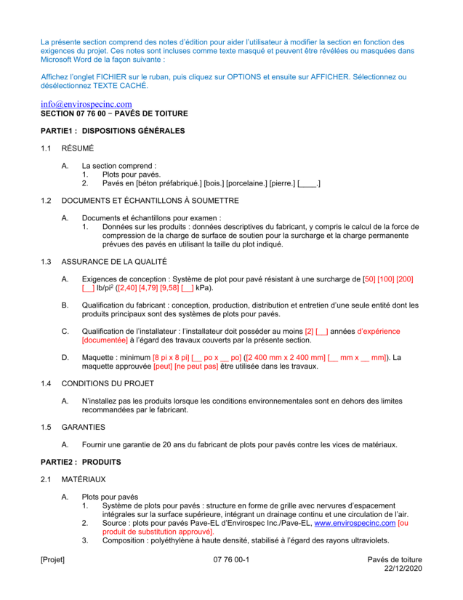 PAVE-EL Pedestal System Specification - French