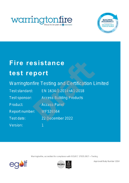 Fire test report to EN 1634-1:2014+A1:2018 - Draft report