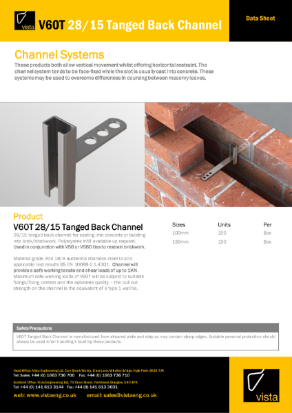 V60T 28/15 Tanged Back Channel Data Sheet