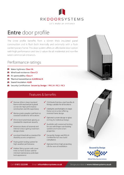 Entre Door Data Specification Sheet