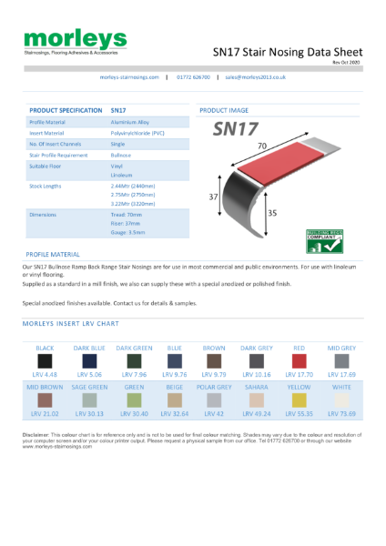 SN17 Bullnose Single Channel Rampback Stair Nosing / Stair Edging