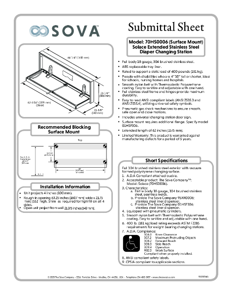 Solace Extended Length Surface Frame Submittal Sheet