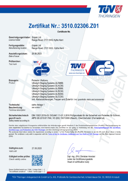 TUV Safety Certificate Ultralight Staging