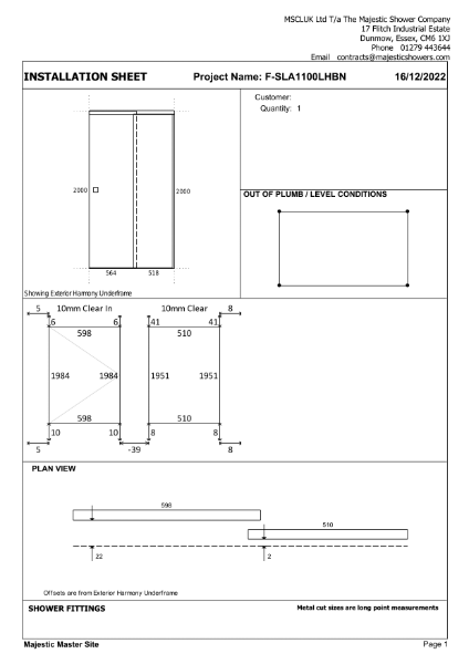 Installation Sheet - Harmony 1100mm