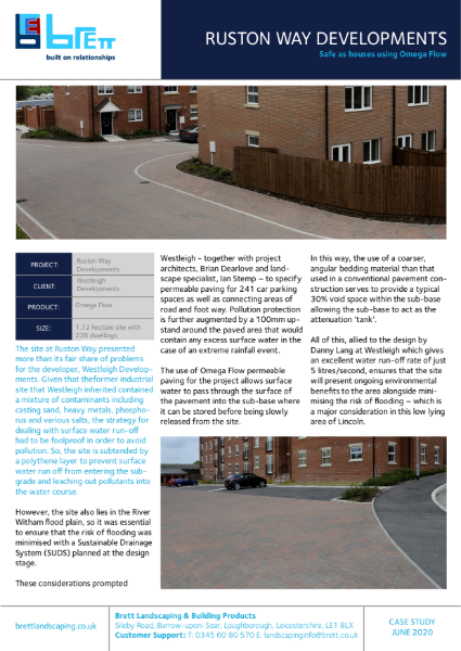 Permeable paving provides the surface water drainage problem for contaminated ground on this housing development.