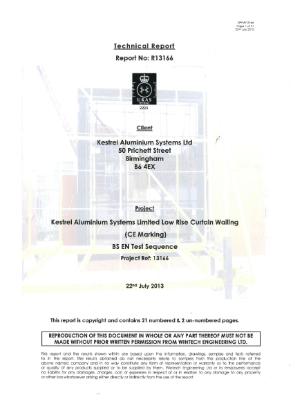 CWCT Curtain Wall Test Certificate