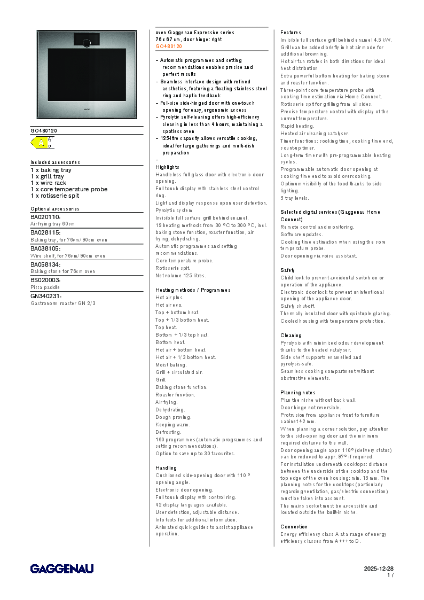 GO480120 Product Specification Sheet