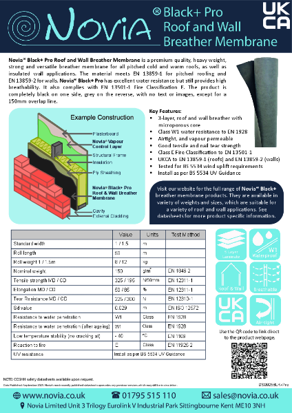 Novia Black + Pro Roof and wall Breather Membrane Datasheet