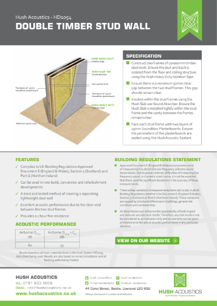 Hush System HD1054 Double Timber Stud Wall