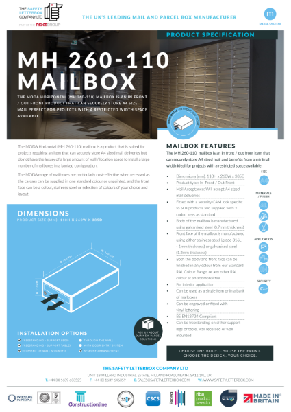 MODA Horizontal (260mm width) Mailbox Datasheet