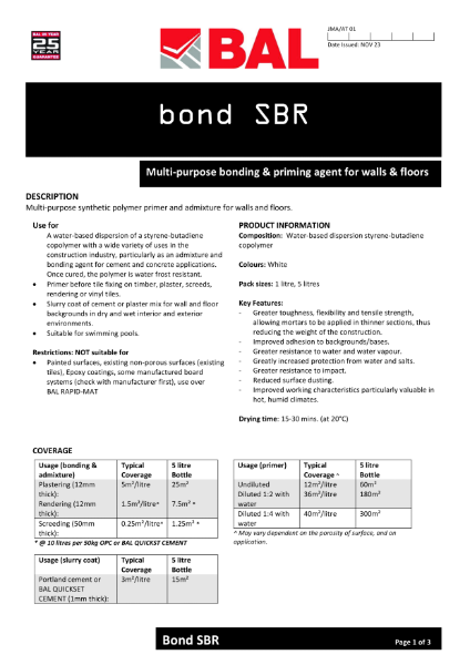 BAL Bond SBR Technical Datasheet