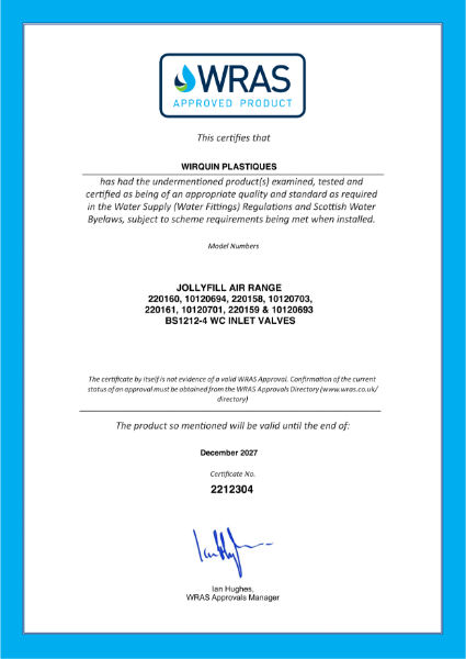 JOLLYFILL AIR SIDE AND BOTTOM ENTRY INLET VALVE RANGE