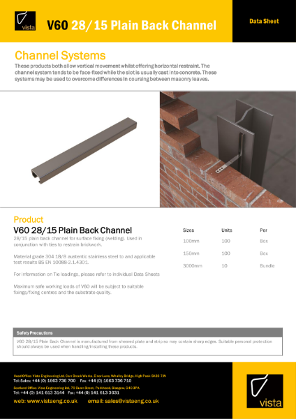 V60 28/15 Plain Back Channel Data Sheet