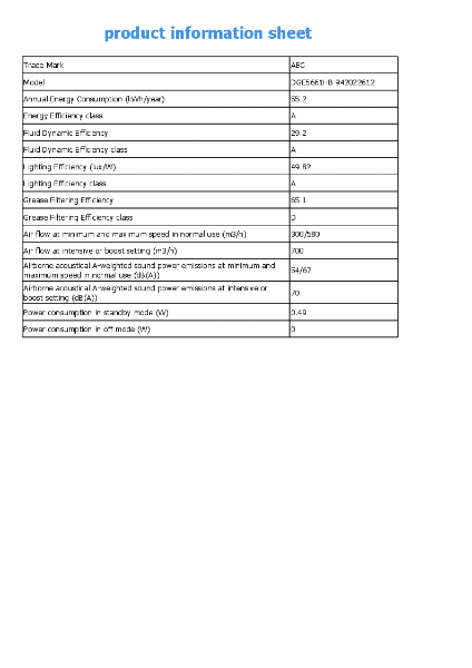 DGE5661HB - Product Information Sheet