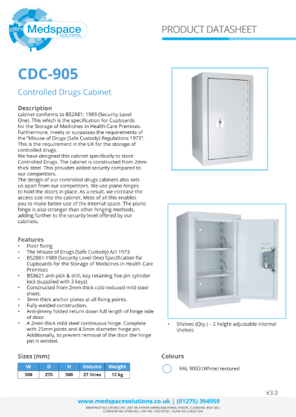 CDC-905 - Controlled Drugs Cabinet | Medspace Solutions | NBS Source