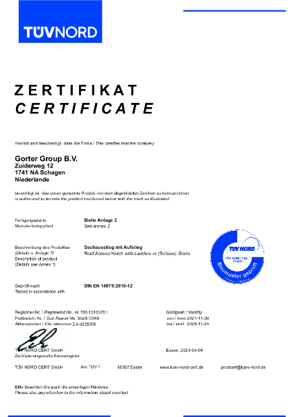 TÜV NORD Certificate: roof hatch with ladder, scissor stairs and fixed stairs