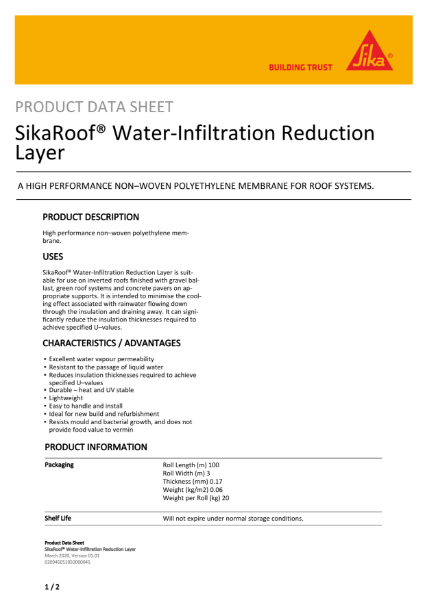SikaRoof® Water Infiltration Reduction Layer