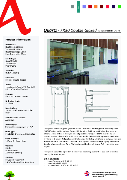 Quartz FR30.30 Double Glazed Data Sheet