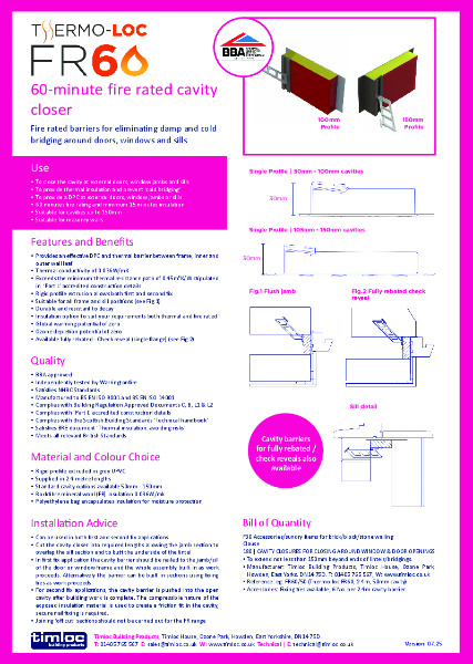 Thermo-loc FR60 60 Minute Fire-Rated Cavity Closer Datasheet