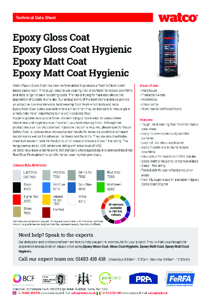 Technical Data Sheet: Epoxy Gloss Coat Range