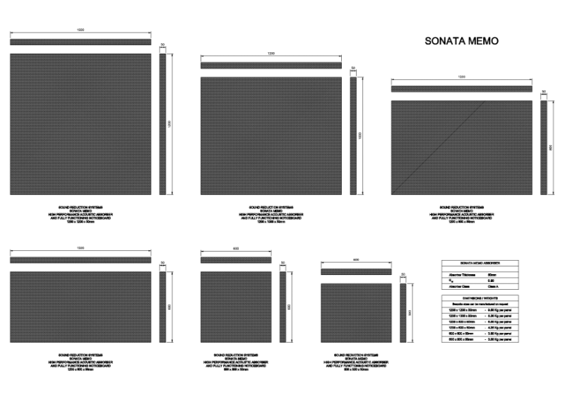 Sonata Memo Acoustic Noticeboard CAD Drawing