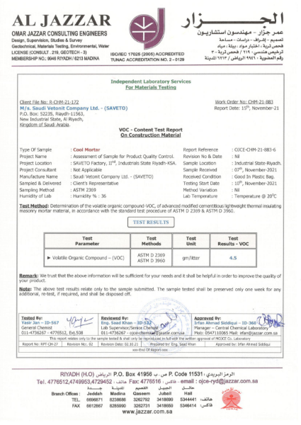 Test Results ASTM- Cool Mortar