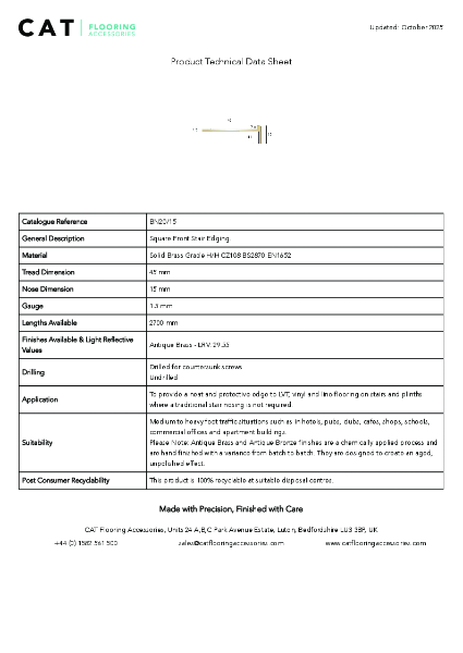 BN20/15 Antique Brass Technical Datasheet