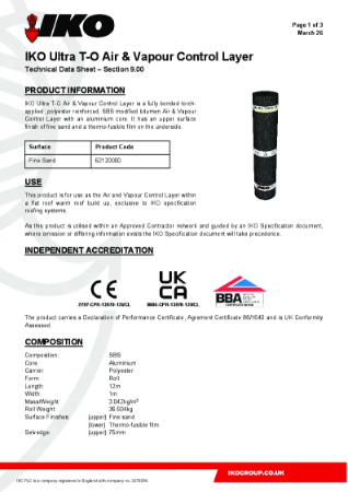 Technical Data Sheet (TDS) - IKO ULTRA Torch-On Vapour Control Layer (VCL)