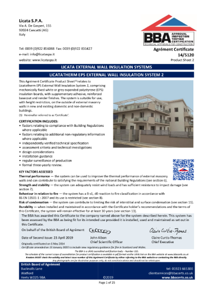 BBA Certification - LICATATHERM EPS EXTERNAL WALL INSULATION SYSTEM 2 