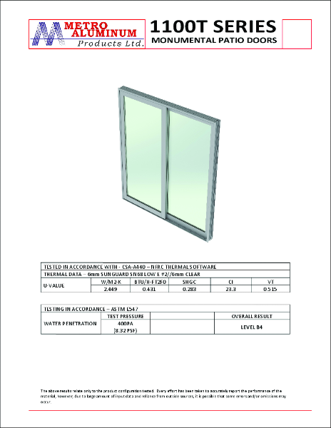1100T Series Slider - Thermal, Air and Water - Refrence Chart